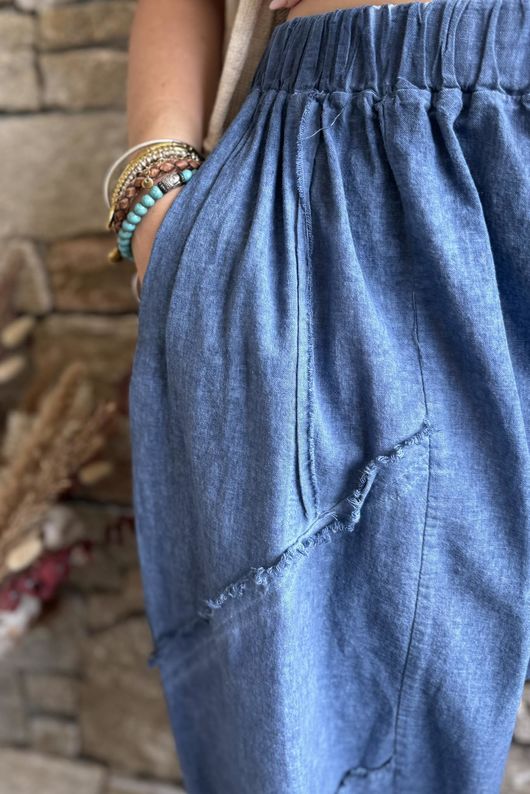 Rustic Nature Linen Blend Barrel Pant Washed Navy